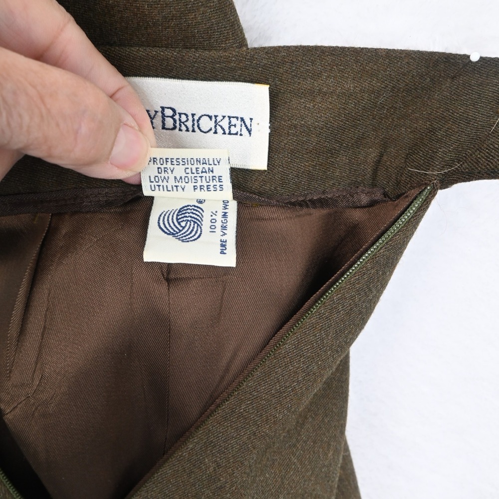 Barry Bricken Pencil Skirt Women 16 Brown Wool Midi Back Vent Lined Professional - Picture 6 of 6